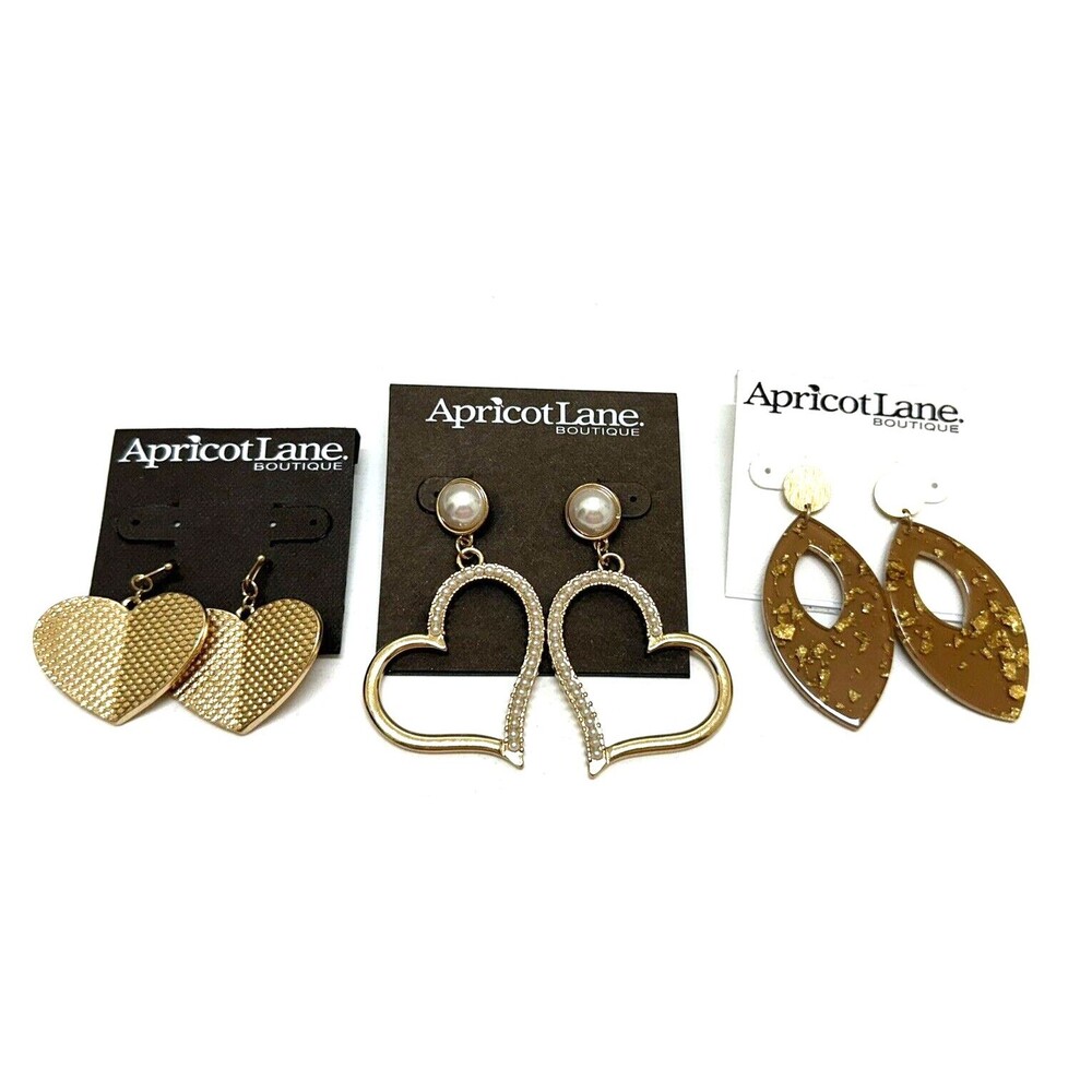 NEW Apricot Lane Boutique Gold Tone Color Heart Earrings Lot Of 3 Valentine Day